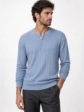 Tom Ford Cashmere Silk Henley Sweater Gray Knit Luxury Size 56 Italy
